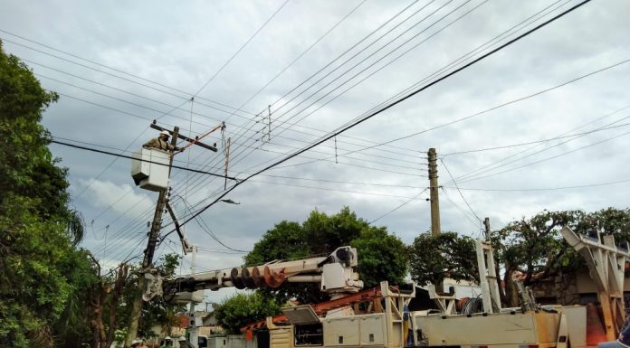 Bitrem atinge muro, árvore e poste de energia elétrica no bairro Virgílio Fioravante