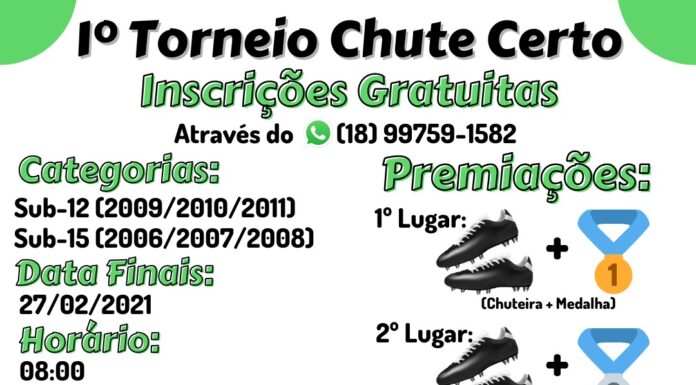 1° Torneio chute certo inscreve gratuitamente
