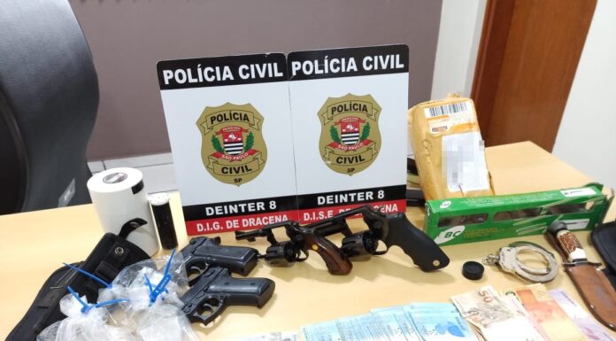 Polícia Civil prende suspeito de posse de armas, tráfico de drogas e agiotagem em Dracena