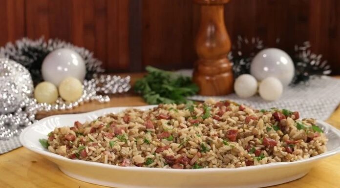 Arroz com lentilha e calabresa