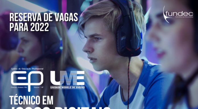 Alunos que vão iniciar o Ensino Médio agora podem optar pelo ensino integrado ao curso Técnico em Jogos Digitais no CEP/UME de Dracena