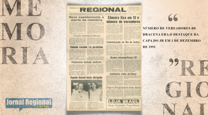 Número de vereadores de Dracena era o destaque da capa do JR em 3 de dezembro de 1991