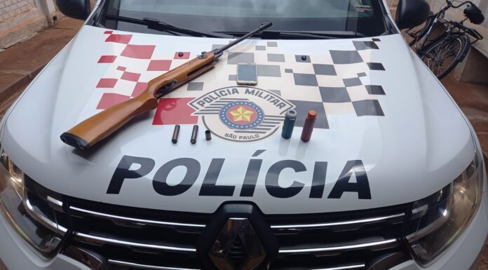 Polícia Militar em Ouro Verde prende homem por posse ilegal de arma de fogo e munições de fogo Cedida PM