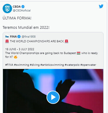 Fina revê decisão e confirma Mundial de Esportes Aquáticos neste ano Reprodução Twiter