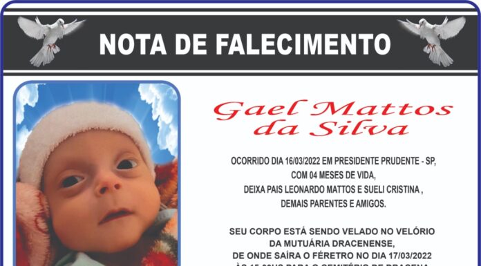 Gael Mattos da Silva falece aos quatro meses Cedida Mutuária Dracenense