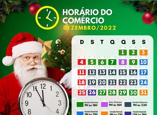 Confira horários especiais do comércio de Dracena para o mês de dezembro