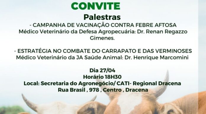 Secretaria de Agronegócio promove palestra nesta quinta-feira