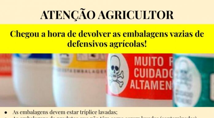 Recolhimento de embalagens de defensivos agrícolas será no final do mês