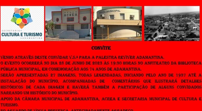 Palestra com o tema “Reviver Adamantina” acontece nesta quarta-feira na Biblioteca Municipal