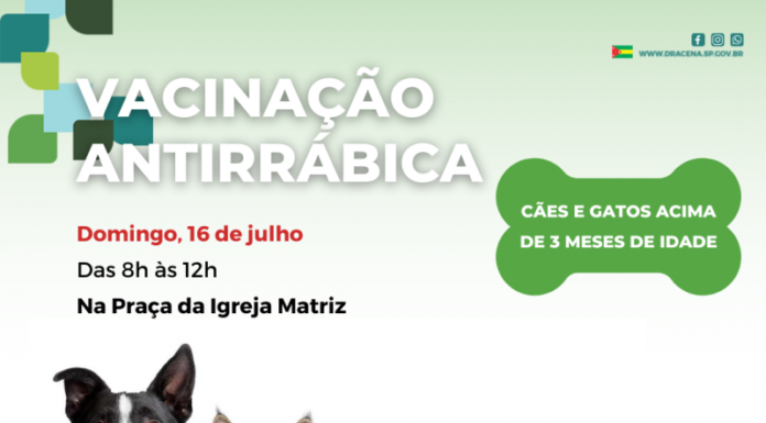 Domingo terá campanha de vacinação antirrábica na praça da Igreja Matriz