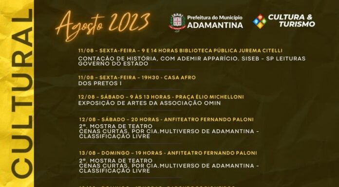 Agenda cultural traz diversas atrações no fim de semana em Adamantina