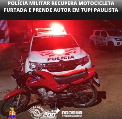 Moto furtada em Dracena é localizada em Tupi Paulista e um homem é preso