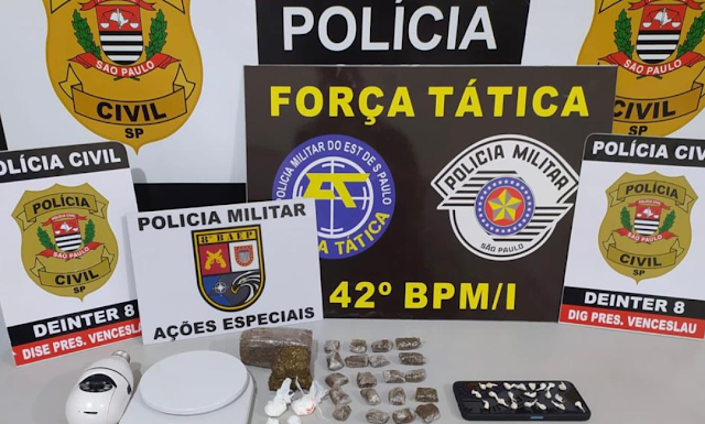 Operação da Polícia Militar e Civil apreende drogas, dinheiro e celulares em Presidente Venceslau