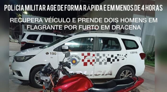 Dupla é presa em Dracena após furto de moto ocorrido em Tupi Paulista