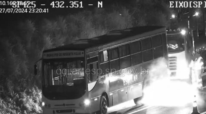 Ônibus de prefeitura pega fogo na SP-425