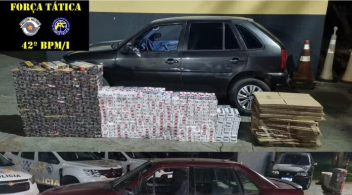 Após ver carros com vidros vedados, Força Tática apreende 576 pacotes de cigarros e essências de narguilé contrabandeados