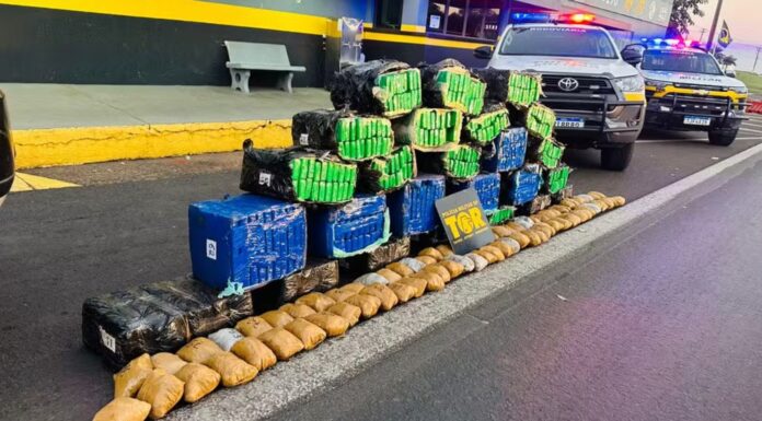 Fiscalização apreende mais de meia tonelada de drogas transportadas em carro roubado e prende passageiro
