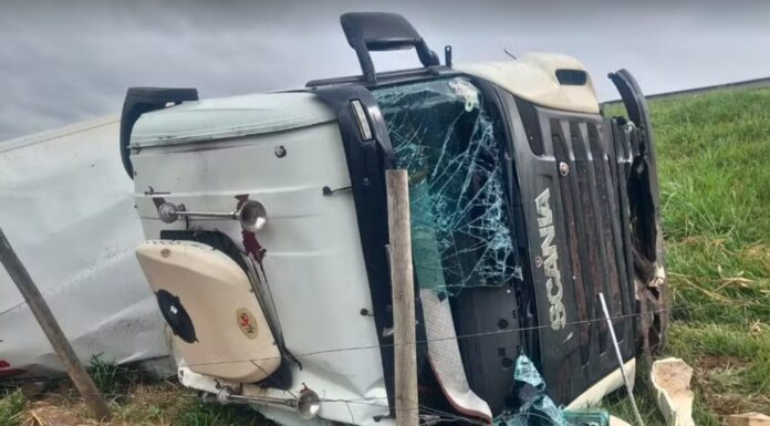 Motorista dorme ao volante na SP-270 e caminhão vai parar em avenida em Presidente Prudente