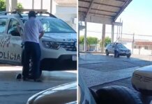 Homem é flagrado destruindo viatura da PM com pedaço de madeira